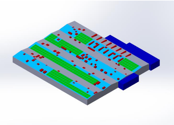 CAD layout for a rooftop photovoltaic array at the Formula 1 Media and Technology Centre