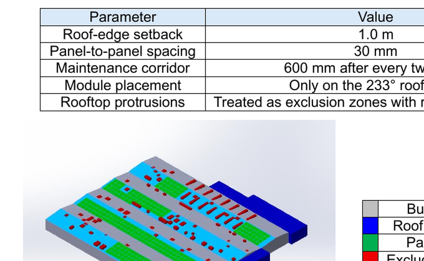 Formula 1 Media Centre rooftop solar PV layout
