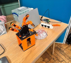 Robotic hand prototype during mechanical and electronics integration.