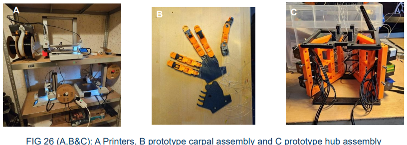Manufacture and prototype-assembly stages for the hand and actuator hub.
