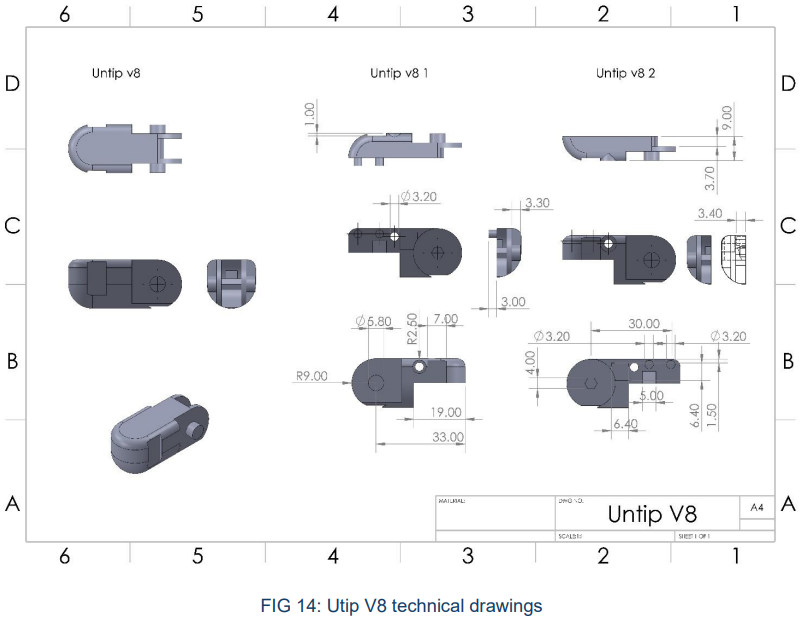 Modular fingertip technical drawings.