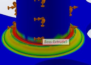 Detailed interface stress result around the hub geometry.