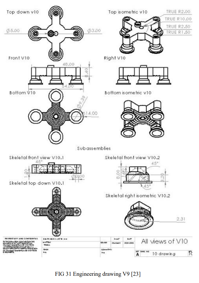 Engineering drawings and key design iterations.
