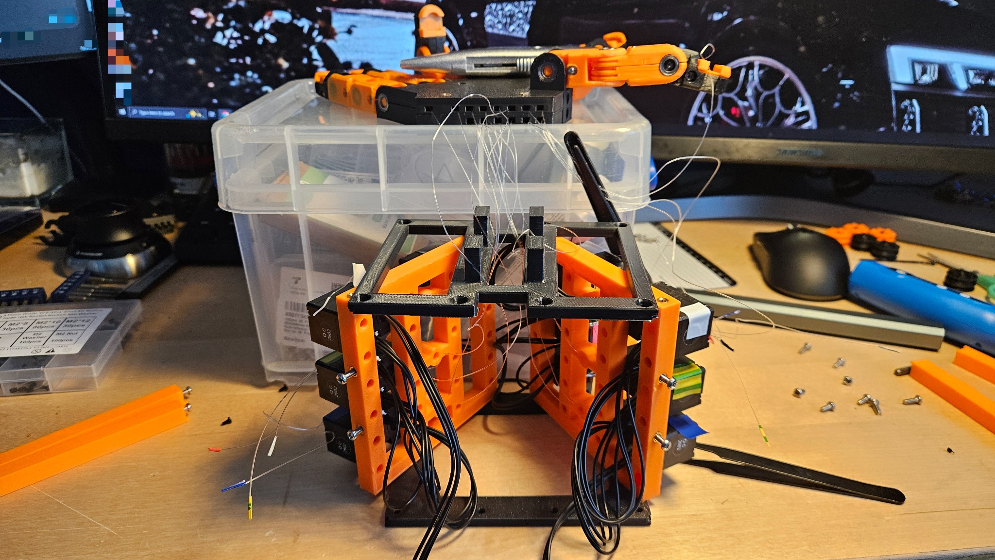 Robotic hand prototype build on a workbench